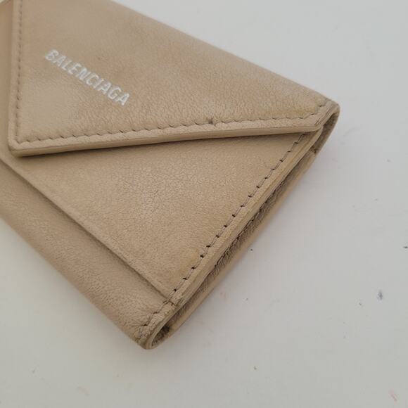 Balenciaga Logo 6 Key Ring Card Holder Wallet Case Leather Small Unisex Beige - Picture 12 of 13